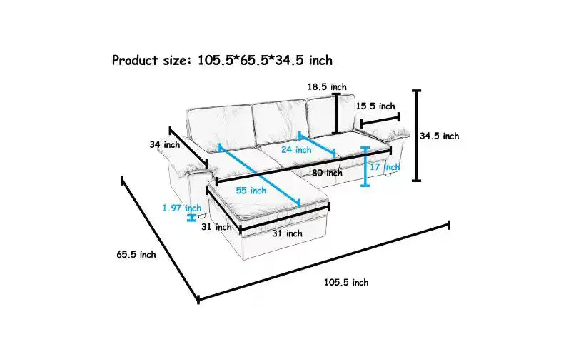 Canapé d'angle modulable moderne 4 places en velours Cleo 105,5''