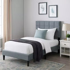 Royal Hampton Twin Bed, Tufted Gray Linen Upholstery, Biscuit Tufted Stitch
