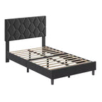COZONY Velvet Upholstered Twin Bed Frame, Adjustable Headboard Wood Slat Support Metal Frame