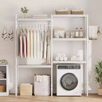 28 Adjustable Over Washer Dryer Organizer, 5-Tier Laundry Room Storage Rack, Double Wood Shelves, Space Saving Shelf Unit for Bathroom, Laundry