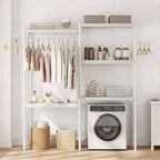 Organisateur réglable 28 au-dessus laveuse-sécheuse, étagère de rangement à 5 niveaux pour buanderie, double étagères en bois, unité d'étagères peu encombrante pour salle de bain, buanderie