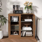 MAYEERTY 16 Tall Storage Cabinet with Glass Doors 2 Shelves, Freestanding Cabinet for Living Room Kitchen Beige 1pcs