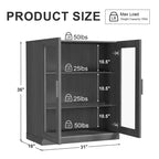 Meuble de Rangement Haut avec Portes en Verre et 2 Étagères, Meuble Autonome pour Salon Cuisine Beige 1 pièce