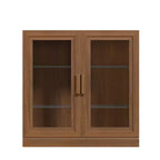 Meuble de Rangement Haut avec Portes en Verre et 2 Étagères, Meuble Autonome pour Salon Cuisine Beige 1 pièce