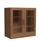 Meuble de Rangement Haut avec Portes en Verre et 2 Étagères, Meuble Autonome pour Salon Cuisine Beige 1 pièce